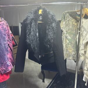 Guess Black Faux Fur Collar Jacket